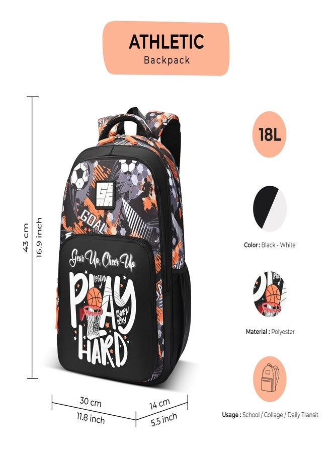 Gear Athletic 17"/20L Medium Water Resistant School Bag/Casual Backpack/Daypack/Laptop Bag for Boys/Girls (Black - White) - Image 2